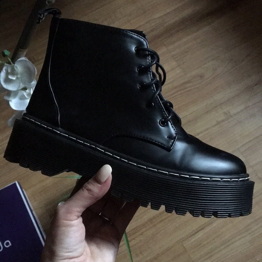 Black platform combat boots